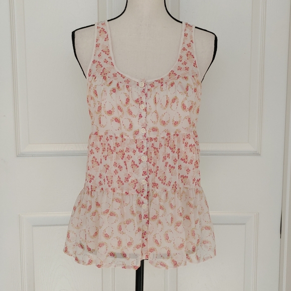 LC Lauren Conrad Tops Floral Chiffon Button Front Peasant Tank Top